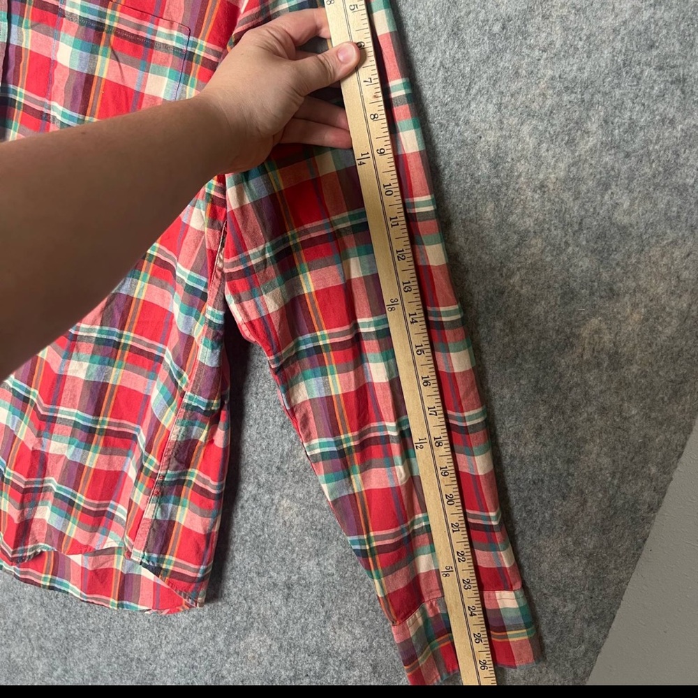 J.Crew Summer Shirt Men Size Large Red Plaid Button Down Shirt - Picture 5 of 7